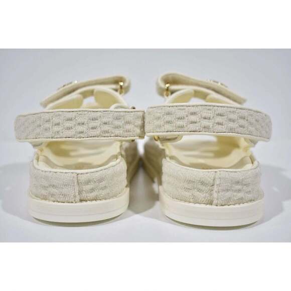 Chanel 22S Ivory White Knit CC Logo Mule Slide Strap Flat Dad Teva Sandal 36.5 - Picture 10 of 11